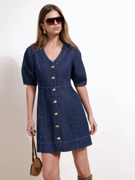 Friends Like These Rochie tip bluză denim albastru