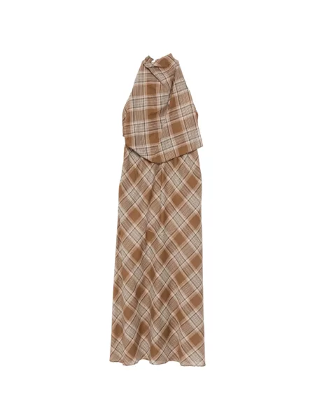 Rochie midi Matteau cu gât halter maro