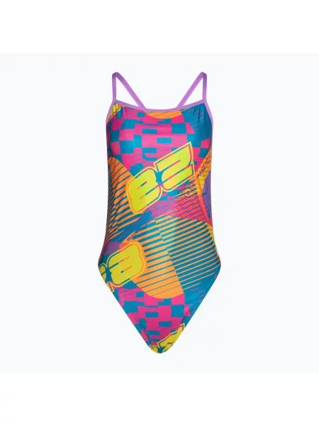 Speedo jednodílné plavky Allover Digital Vback flare pink/bit lime/sweet purple/bolt fialové