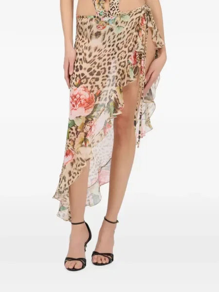 Fustă midi Roberto Cavalli cu imagine cu model leopard