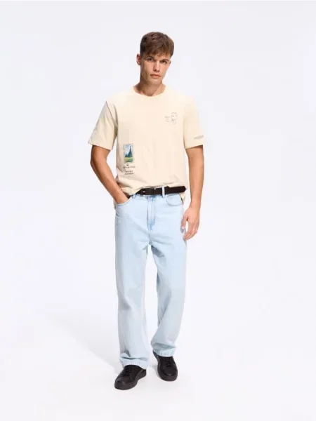 Reserved Tricou regular cu imprimeu bej