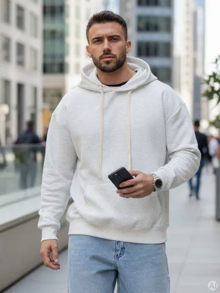 Bluza z kapturem kangurka jasnoszara Dstreet