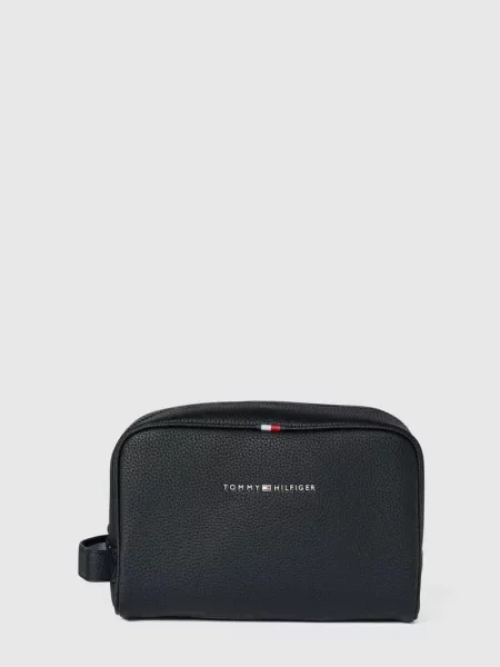 Kosmetyczka z detalami z logo Tommy Hilfiger czarna