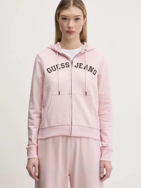 Guess Jeans bluza z kapturem melanżowa różowy