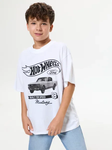 Sinsay oversize tričko s potiskem Hot Wheels bílá