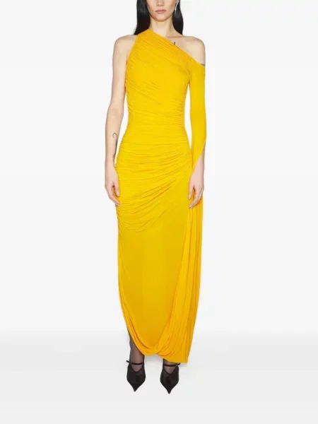 Rochie maxi Mugler drapată cu un umăr gol galben