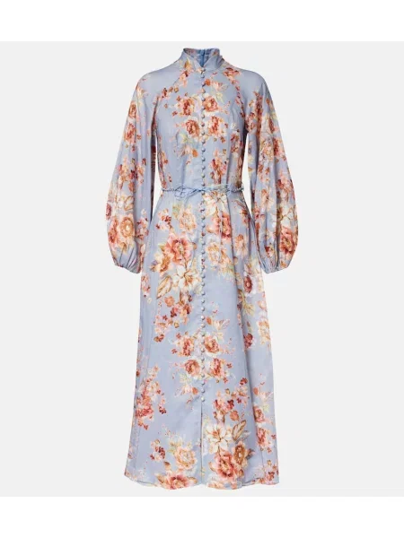 Rochie midi Zimmermann de in cu model floral până la genunchi albastru