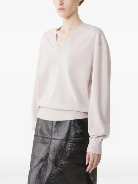 Pulover Lanvin cu funde cu decolteu în V roz
