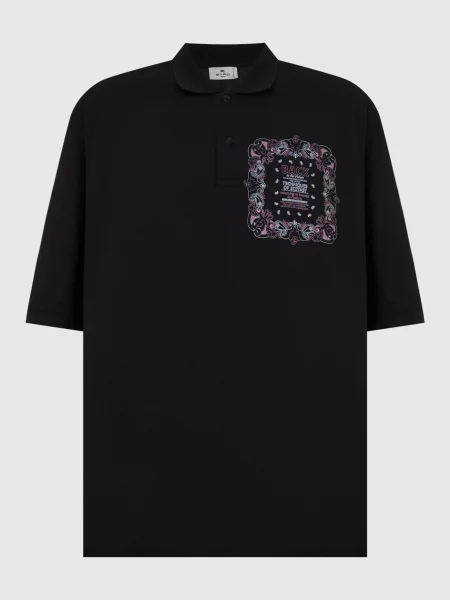 Поло Etro с принтом с узором пейсли черное