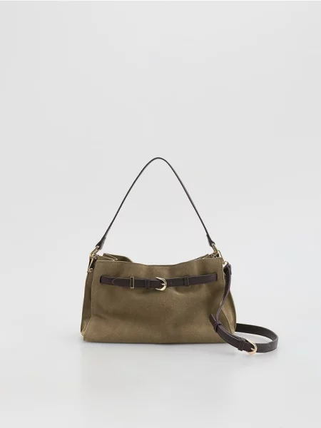 Reserved Geantă de umăr din piele întoarsă bej