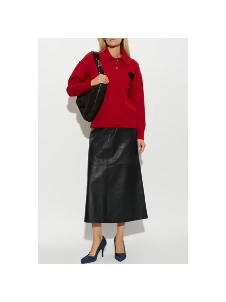 Sweter Ami Paris wełniany z długim rękawem czerwony