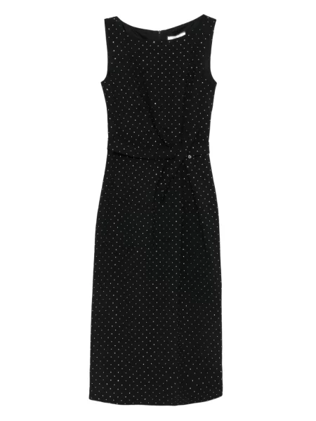Rochie midi Nissa fără mâneci cu buline până la genunchi negru