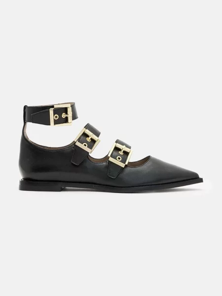 Кожени балеринки AllSaints Susan Buckle Shoe черно