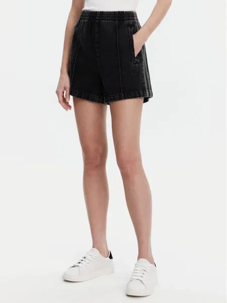 Adidas Originals pantaloni scurți jeans Firebird femei cu imprimeu high waist negru