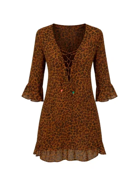 Костюм плажна чанта Banana Moon с принт с леопардов принт кафяво