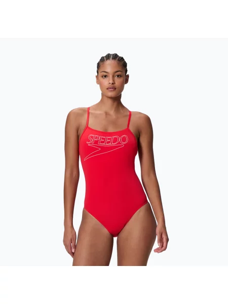 Costum de baie întregi Speedo cu bretele subțiri cu autograf roșu