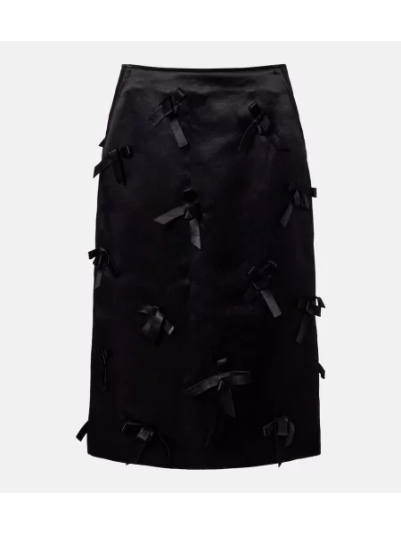 Fustă midi Jil Sander cu funde din satin până la genunchi negru