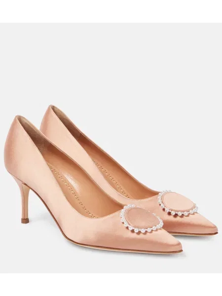 Satenaste salonarji Manolo Blahnik bež