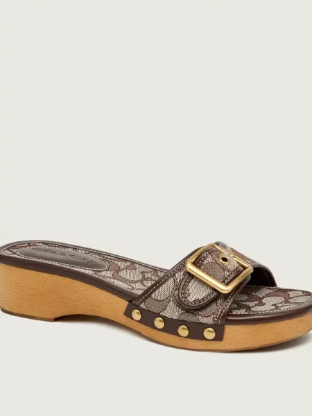 Coach Șlapi Margot Clog cu adaos de piele maro