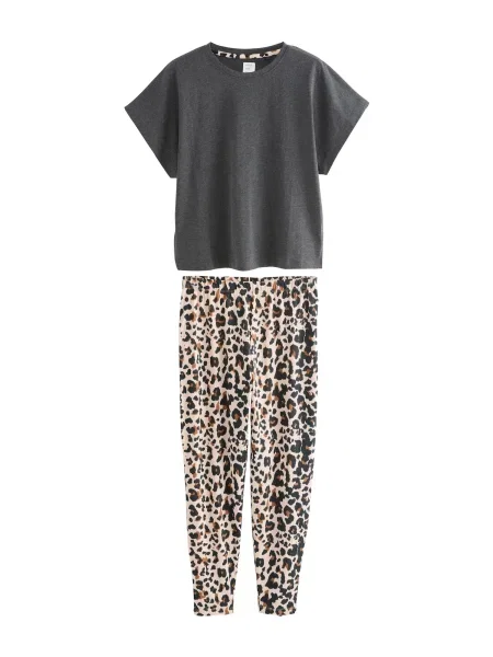 Next Pijama bej / maro / gri închis negru