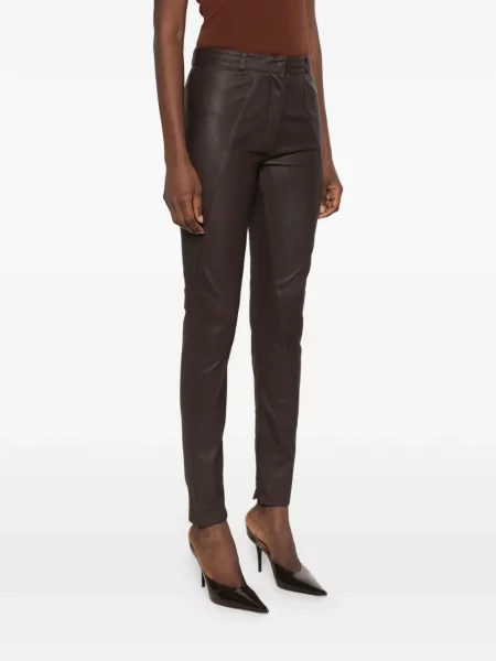 Pantaloni The Frankie Shop din piele maro