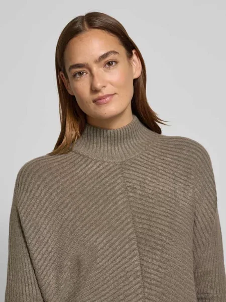 Sweter o kroju oversized z imitacji dzianiny ze stójką Apricot khaki