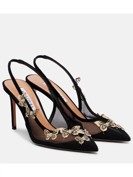 Pantofi cu toc Aquazzura plasă slingback negru