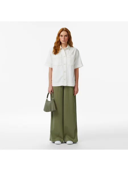 Lacoste Koszula Button-Down Z Krótkim Rękawem Regular Fit Kremowa Kremowy