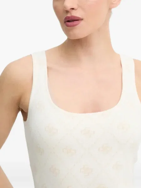 Rochie mini Guess fără mâneci cu autograf alb