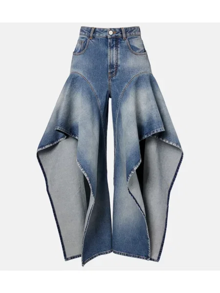 Szerokie jeansy Alaïa z falbankami niebieskie