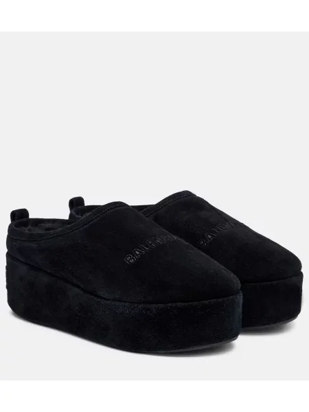 Papuci tip mules Balenciaga din piele de căprioară cu platformă negru