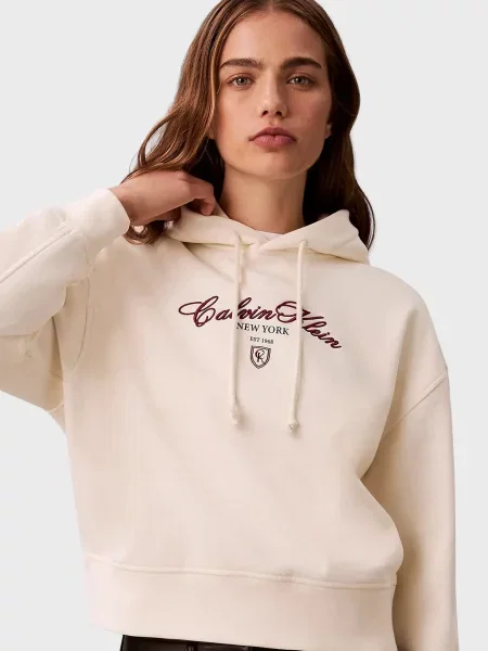 Укорочена графічний толстовка Calvin Klein Jeans біла