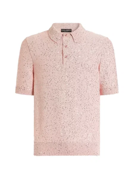 Tricou polo Dolce & Gabbana cu paiete de mătase roz