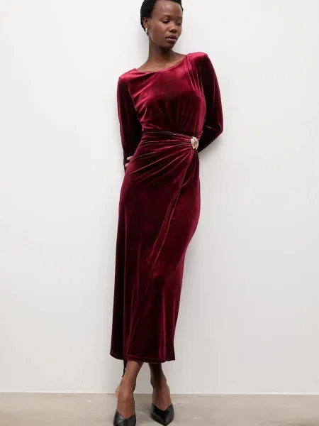 Haljina od velura Answear.LAB maxi uski kroj bordo