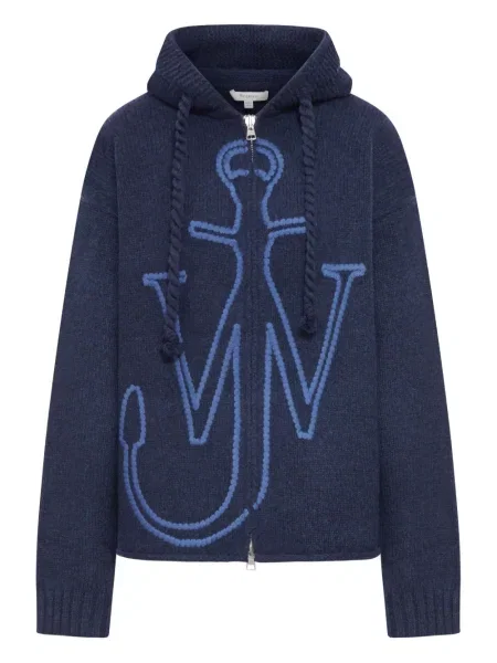 Hanorac cu glugă Jw Anderson cu broderie de lână albastru