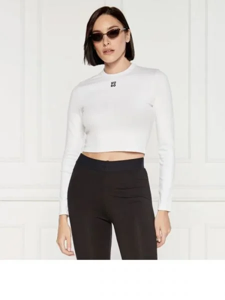 HUGO Bluză DAFILOMENA | Cropped Fit alb