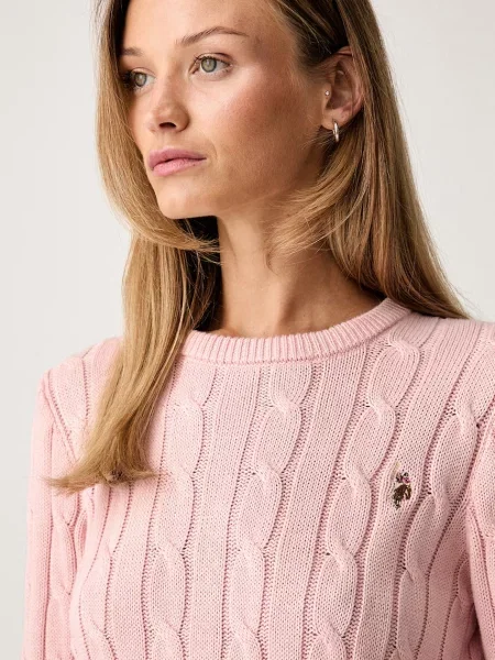U.S. Polo Assn. пуловер дамски от CREW NECK CABLE розово