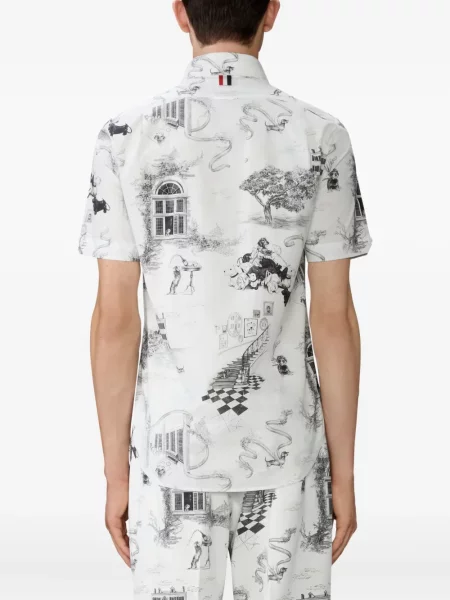 Cămașă Thom Browne cu imagine scurtă alb