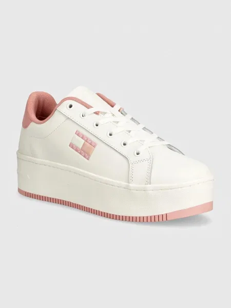 Кожени маратонки Tommy Jeans TJW FLATFORM ESS розово бяло
