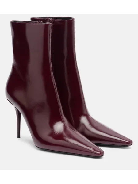 Кожени боти до глезена Saint Laurent винено червено