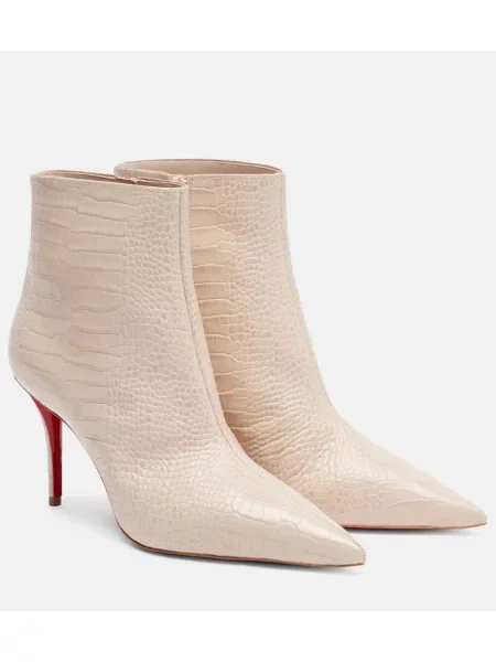 Кожени боти до глезена Christian Louboutin със змийски принт бяло