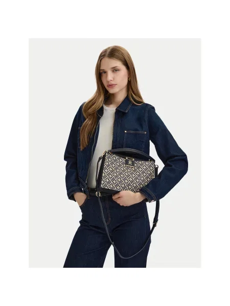 TOMMY HILFIGER Kabelka na rameno béžová / tmavomodrá / svetlomodrá modrá