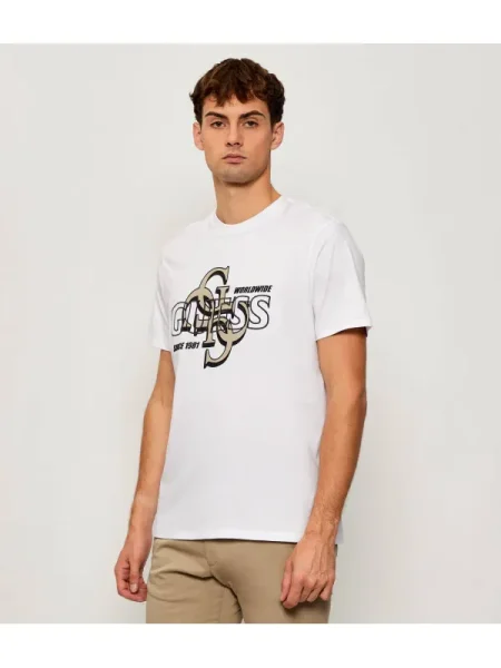 GUESS Tricou bej / negru alb