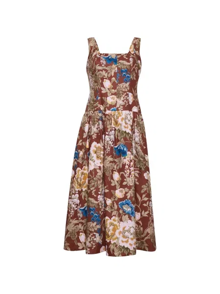 Rochie midi Cara Cara cu model floral cu imagine maro