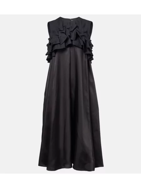 Rochie midi Noir Kei Ninomiya de lână cu volane până la genunchi negru