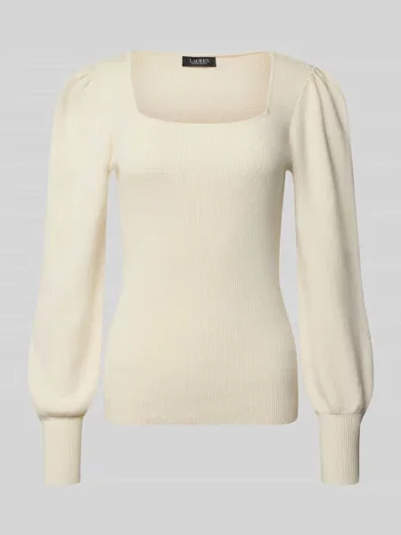 Sweter z dzianiny z bufiastymi rękawami model ‘DIEKA’ Ralph Lauren biały