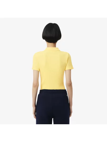 Lacoste Dopasowana Prążkowana Koszulka Polo żółta