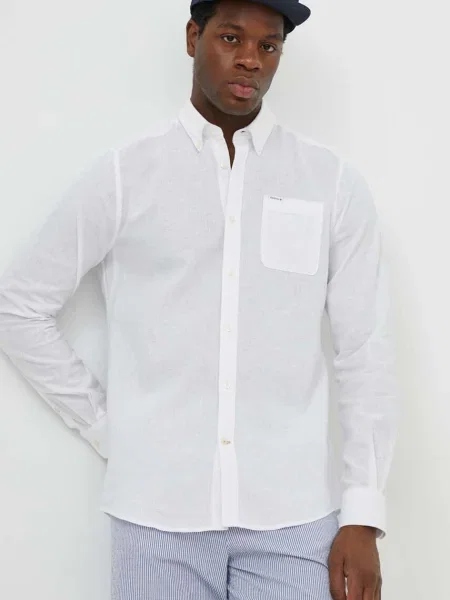 Barbour camasa de in cu guler button-down slim alb