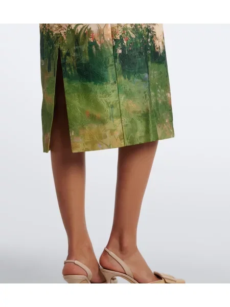 Rochie midi Leo Lin cu model floral din jacard verde