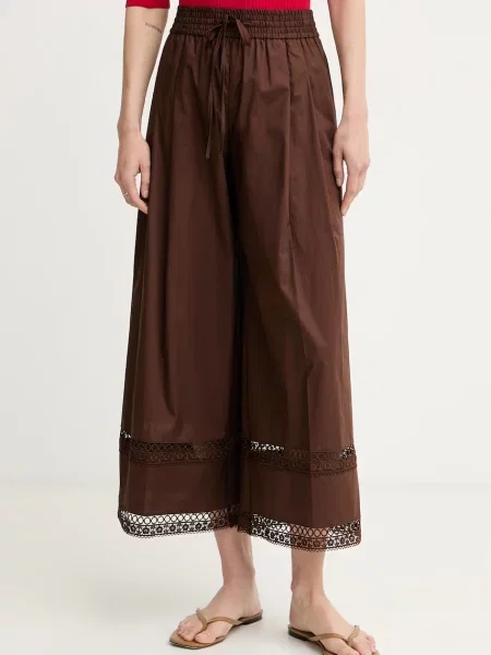 Twinset kalhoty s bavlnou hnědé